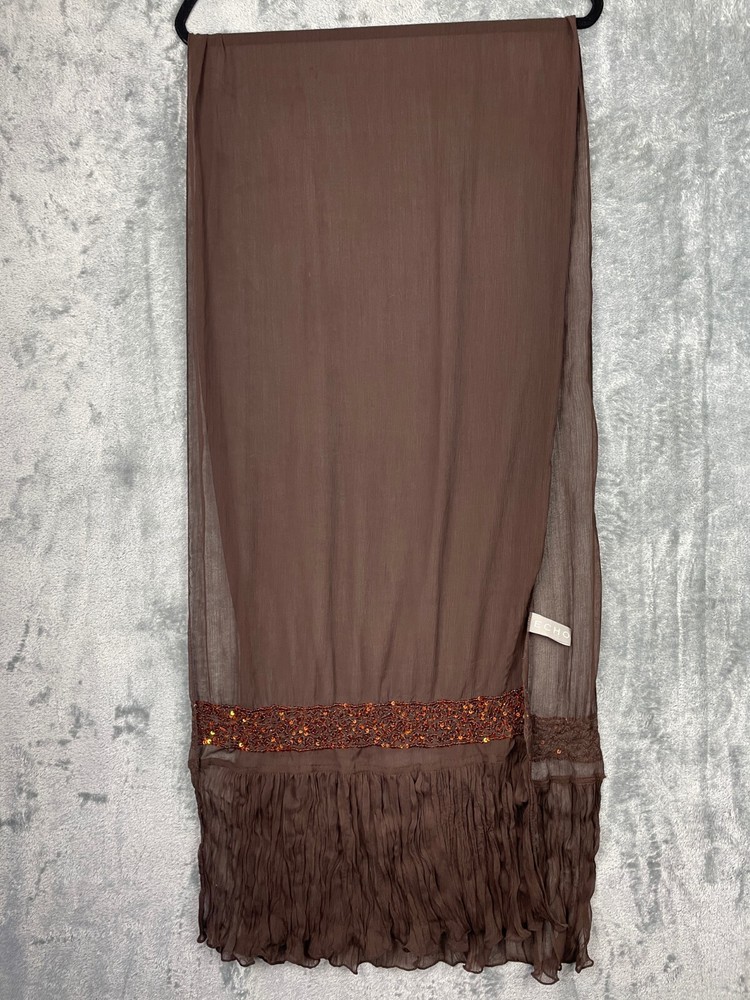 Bohemian Brown Sequin Trim ECHO SCARF Lightweight Semisheer Artsy Wearable Art