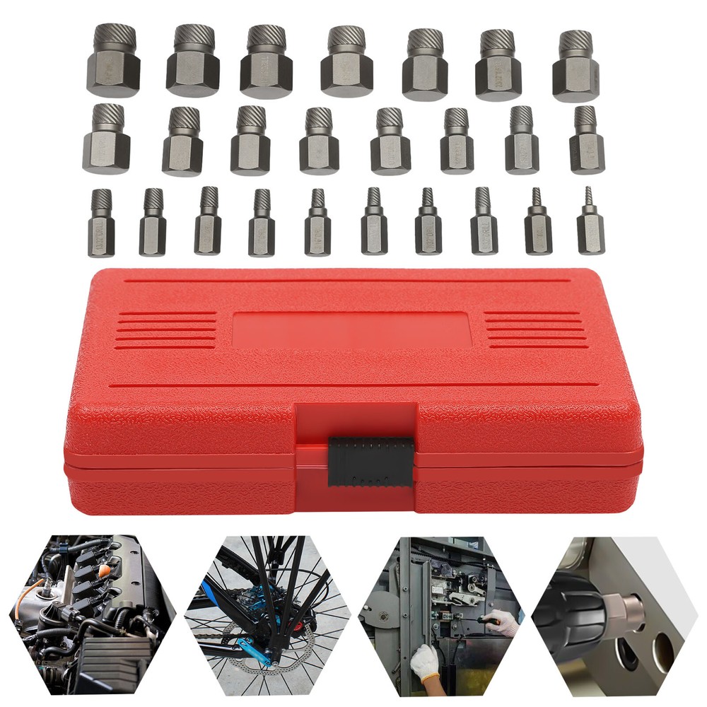 25-PC Stripped Bolt Extractor Set Impact Socket Damaged Bolt Remover Easy Out Kit