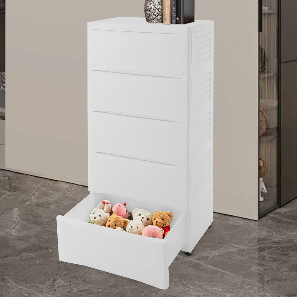 5-tier Storage Dresser White Drawer Dressers Storage Chest of Drawers W/Drawers