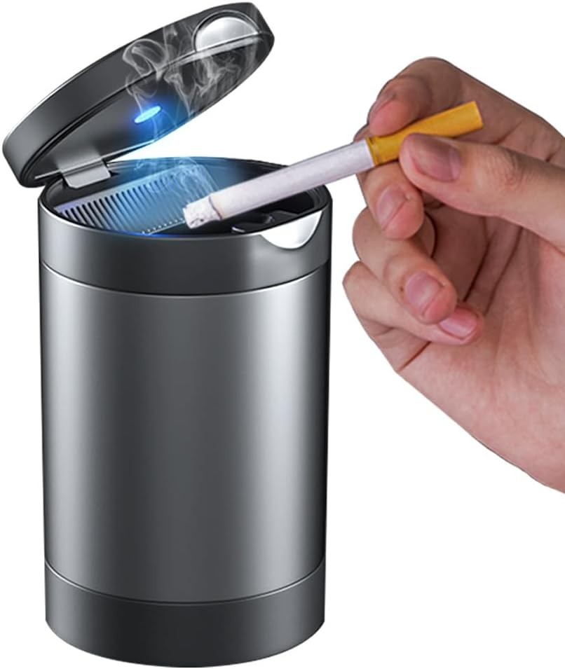 Ashtray with Lid Smell Proof, Detachable Stainless Steel Cup Holder Ashtray