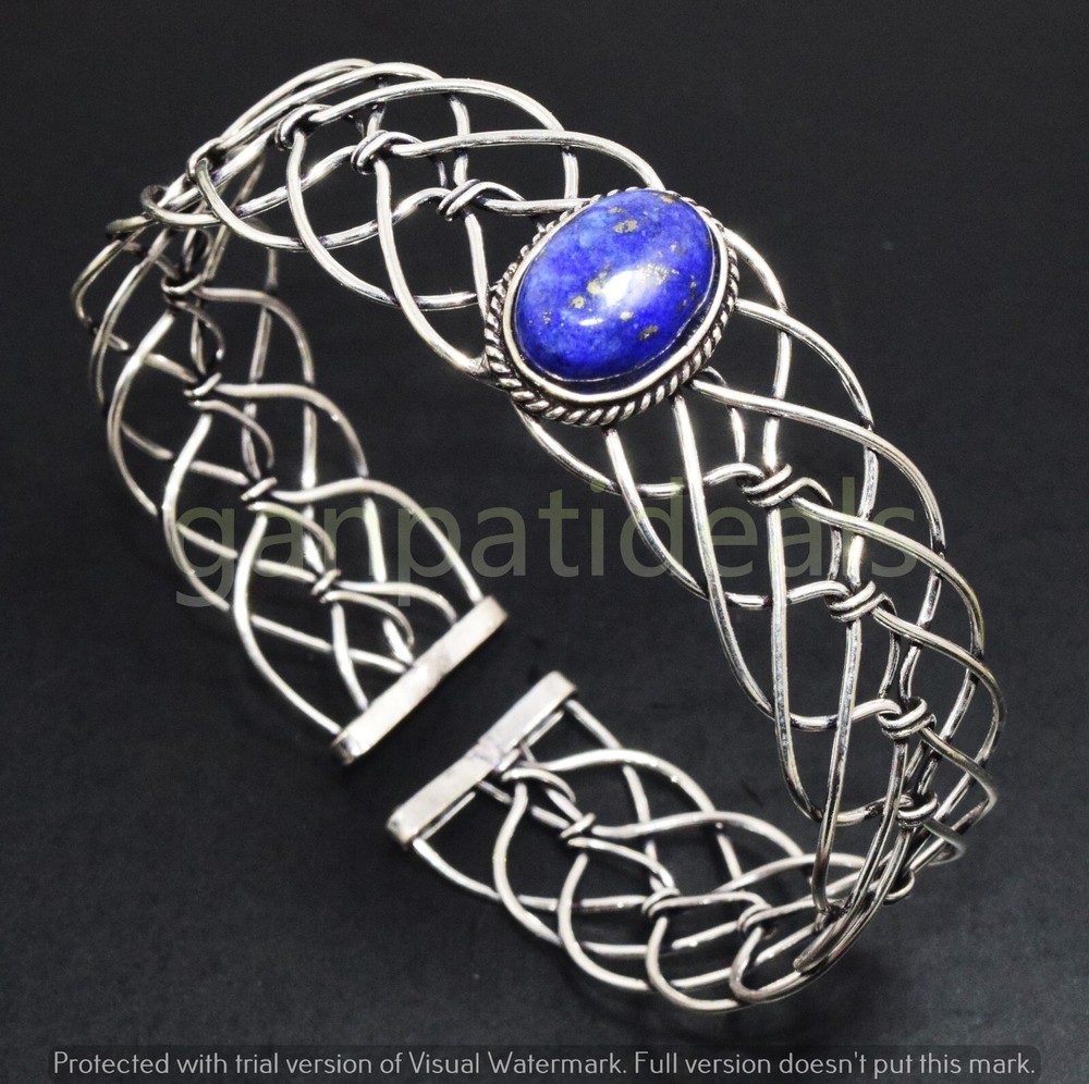 Christmas Sale ! Lapis Lazuli Gemstone 1pcs Cuff Bangle Lot 925 Silver Plated-image