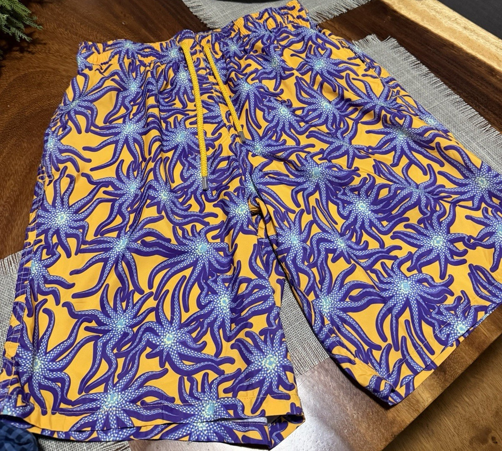 Vilebrequin Men's Swim Trunks Starfish Print Yellow Purple Blue Size 4