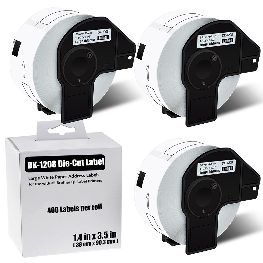 3Rolls 1.4x3.5in Permanent Frame DK-1208 for Brother QL Label Printer