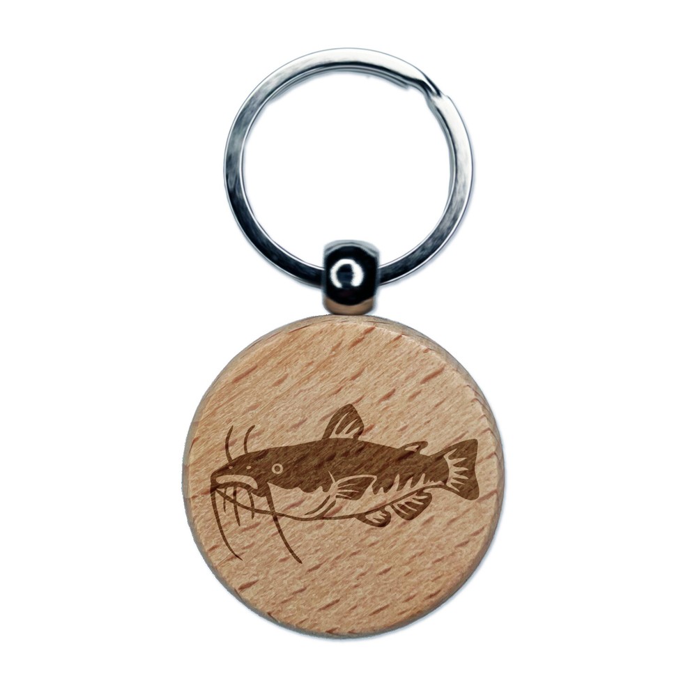Freshwater Catfish Fish Fishing Engraved Wood Round Keychain Tag Charm