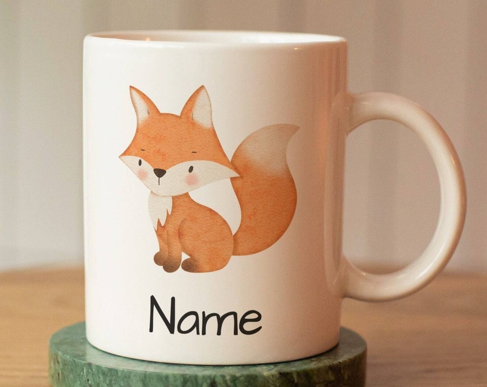 Custom Fox Mug for Kids with Name - Ceramic Personalized Gift