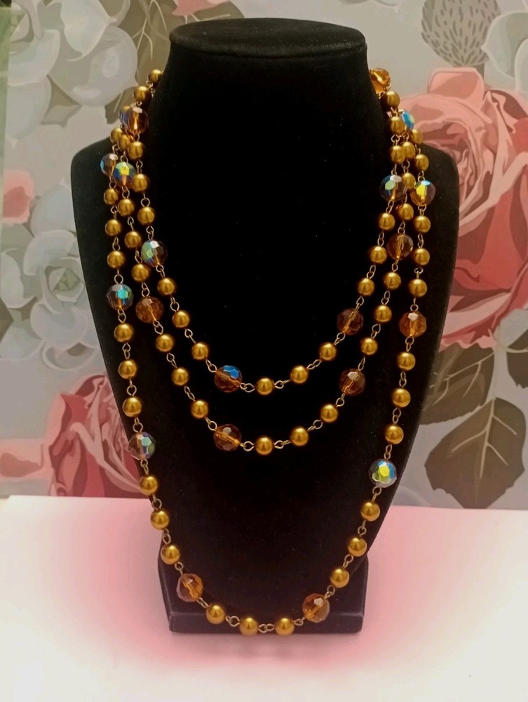 Long Crystal And Faux Pearl Beaded Necklace