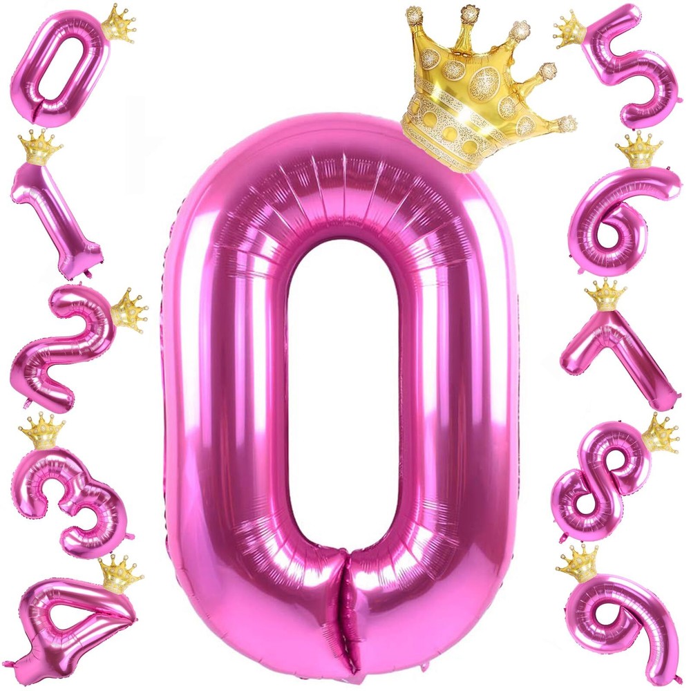 40 Inch Rose Red Number Foil Balloon with Detachable Gold Crown for Parties