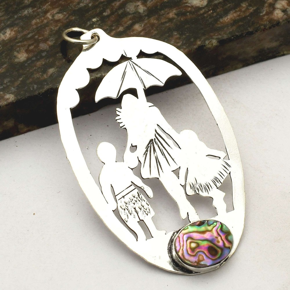 Abalone Shell Gemstone Handmade Bird Pendant Necklace Gift 3.2 Inches AP-35889