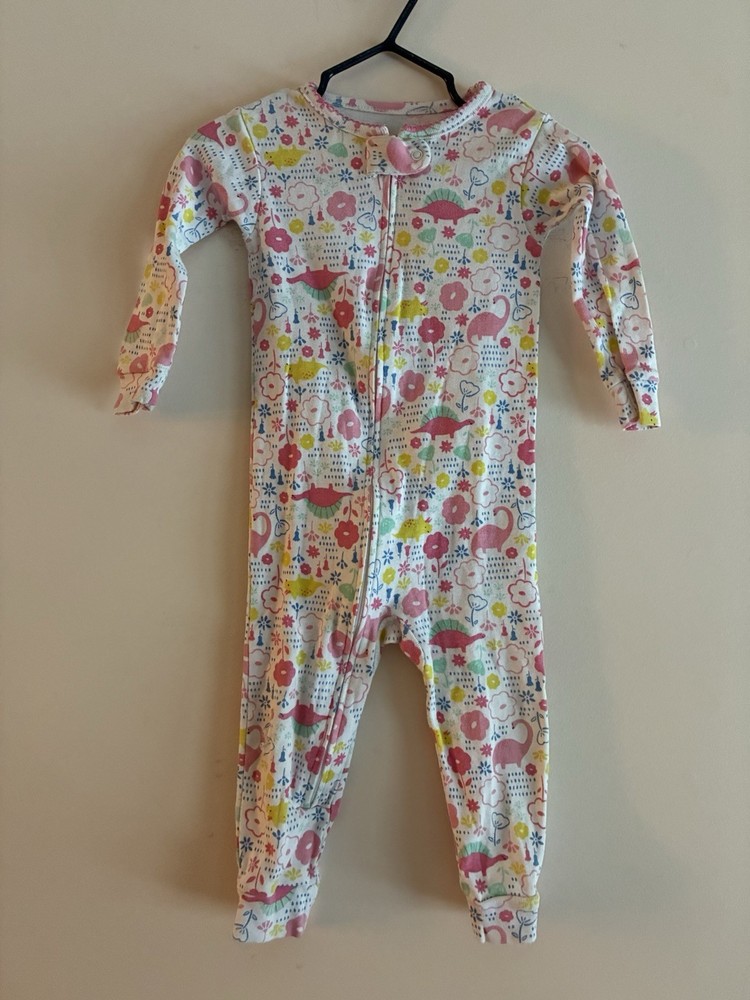 Carter's Baby Girl 1-Piece Floral Dino 100% Cotton Zip Long sleeve PJs White 12M