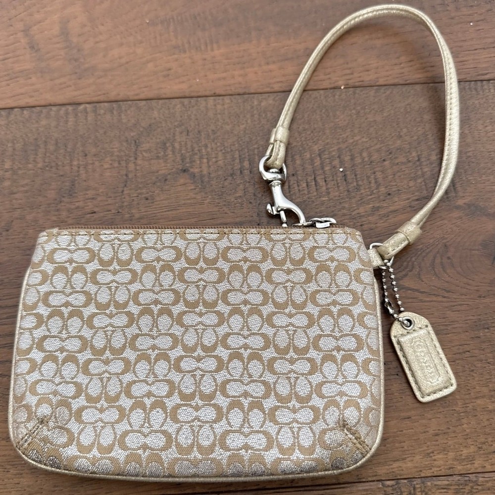 Coach Monogram Canvas Wristlet Wallet in Beige with Signature Logo