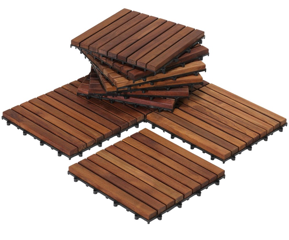 EZ-Floor Interlocking Solid Teak Wood Flooring Tiles with Oiled Finish - Set of X