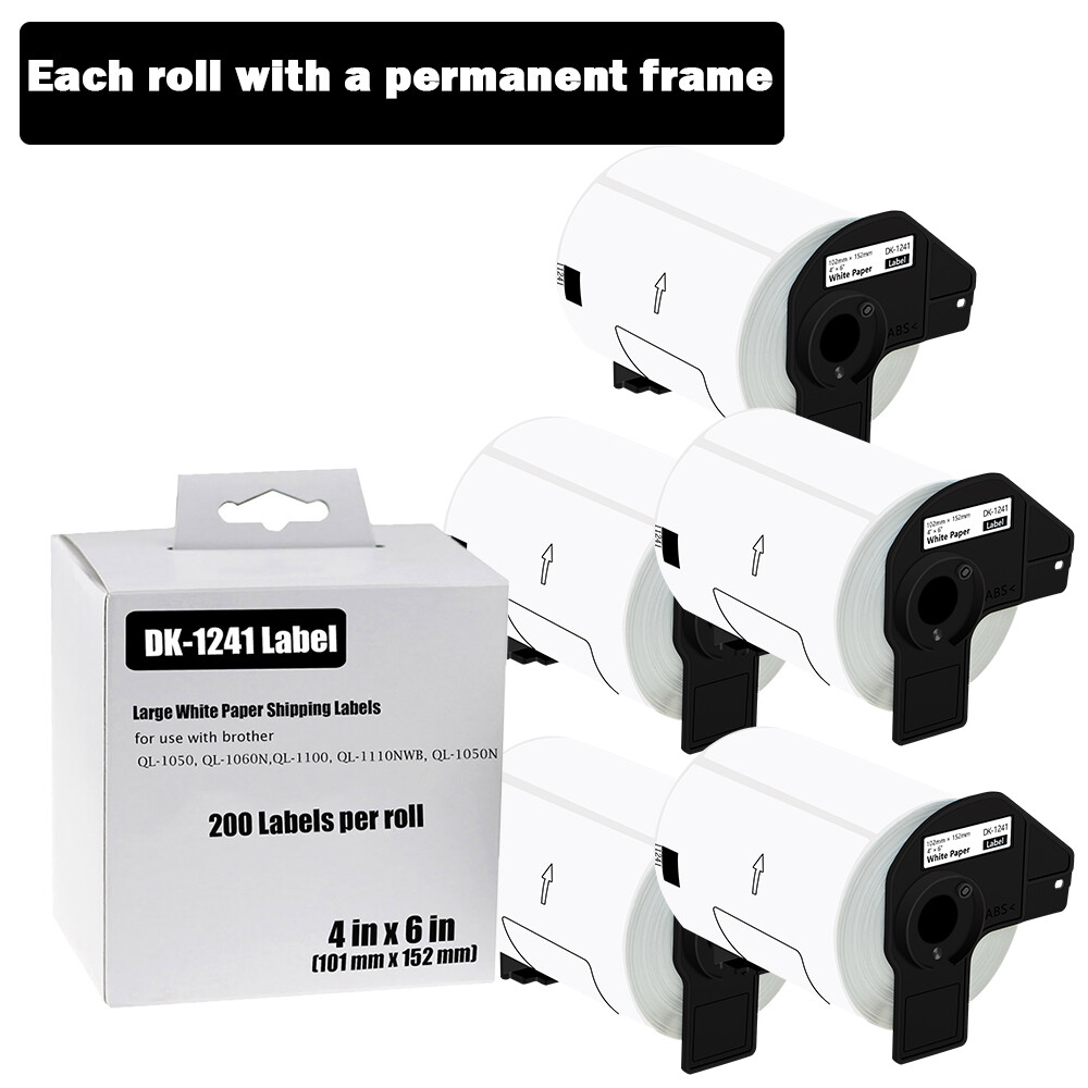 5 Rolls 4x6 Shipping Labels (102x152mm) for Brother QL-1110NWB DK-1241