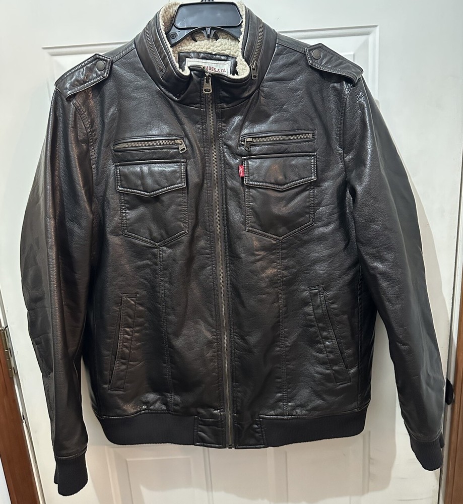 Levi's Levi Strauss & Co Mens XXL Faux Fur Lined Full Zip Faux Leather Jacket