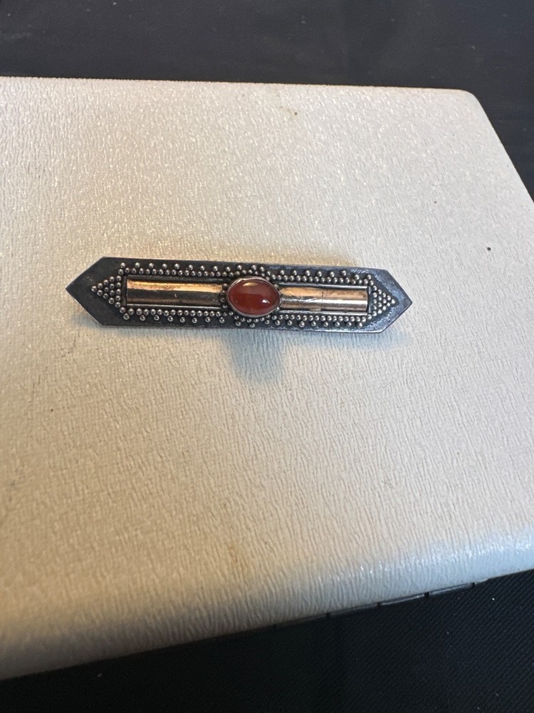 vintage art deco sterling silver 925 Carnelian bar brooch pin