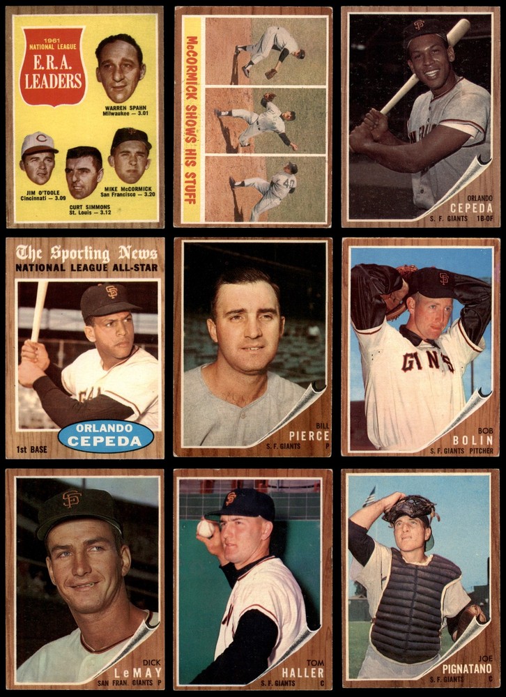 1962 Topps Giants NL Champs Near Team Set 20/34 Cards VG/EX+ 4.5 Grade