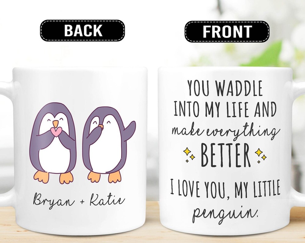 Personalized Penguin Couple Mug Valentine Anniversary Gift for Penguin Lovers