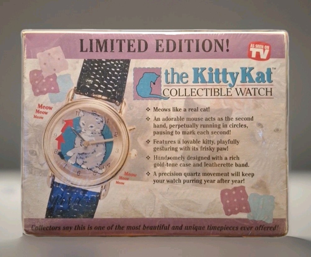 Vintage 1980s The Kitty Kat Collectible Ladies Watch New In Tin