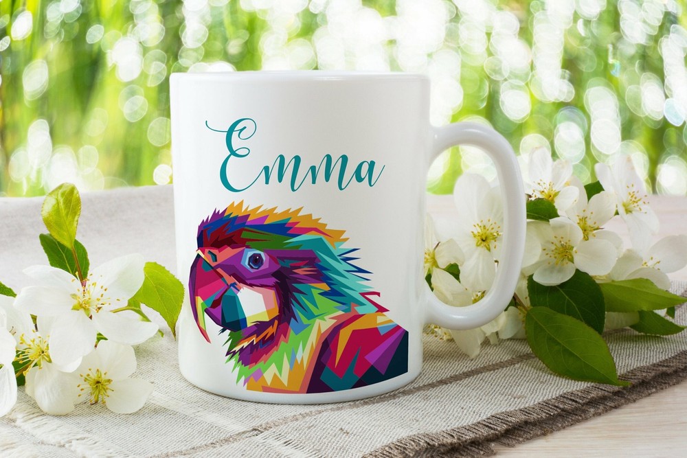 Custom Personalised Parrot Mug Multi Coloured Parrot Lover Bird Lover  Zoo Gift