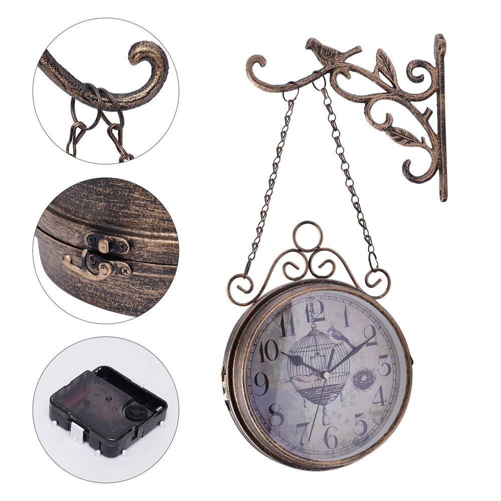 Vintage Double Sided Station Wall Clock Home Decor Hanging