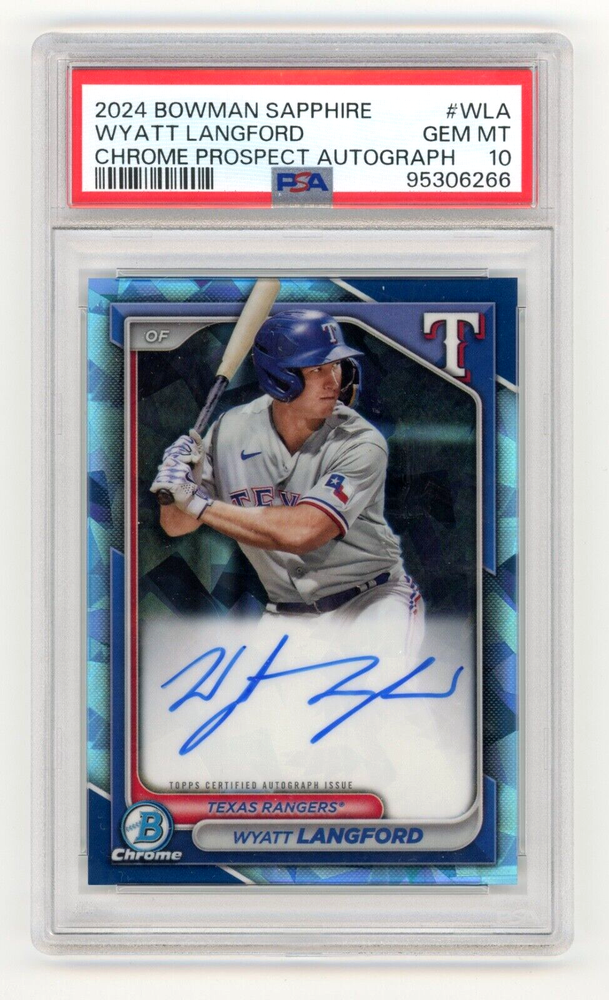 Wyatt Langford 2024 Bowman Sapphire Chrome Auto PSA 10 Gem Mint Rookie Prospect
