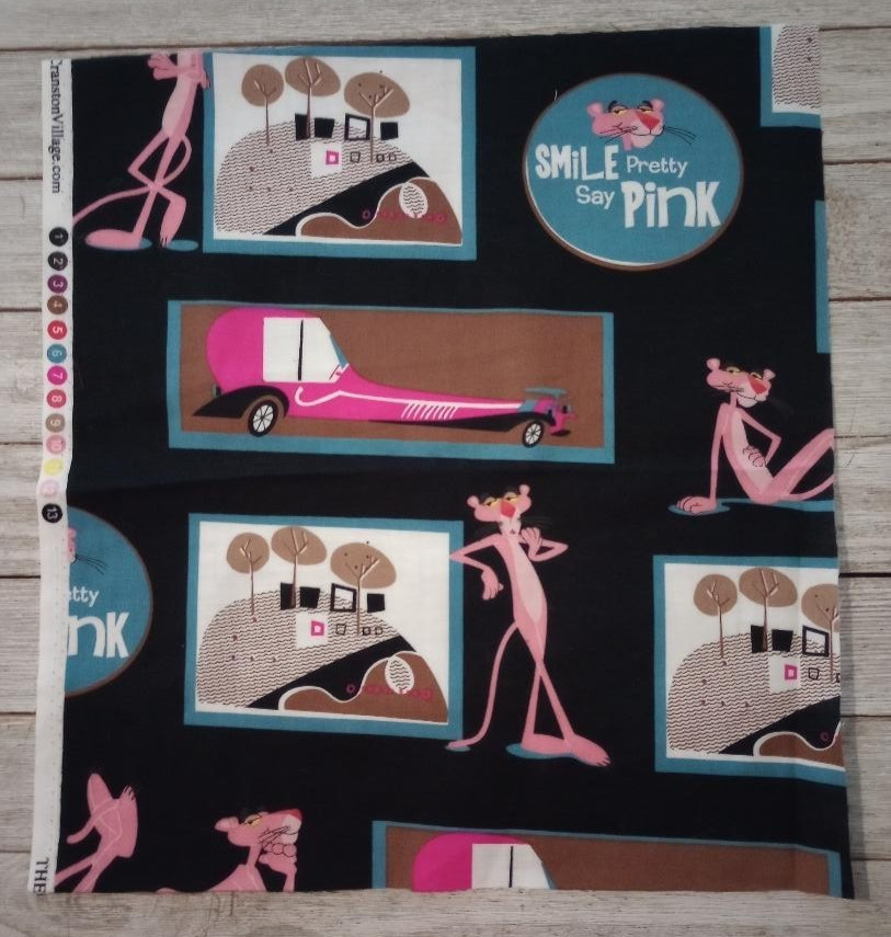 pink panther fun fabric cartoon character print piece 11 by 10 inch