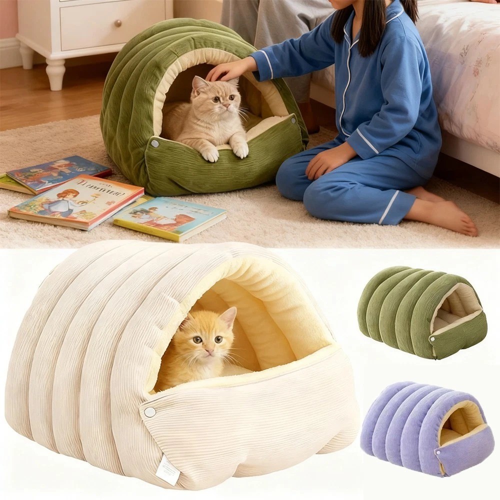 Thermal Cat Cave Winter Warm Plush Bed Enclosed Soft Pet Cave Cat Dog 45*30*19CM
