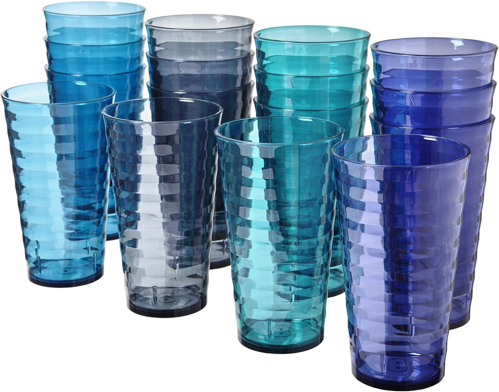 US Acrylic Splash [Set of 16] 18 Ounce Plastic Stackable Water Tumblers in 4 Coa