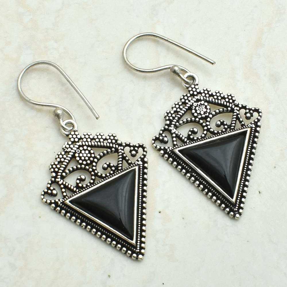 Black Onyx Gemstone Handmade Drop Dangle Earrings Jewelry Gift 1.84