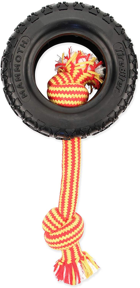 Mammoth Tirebiterii with Cotton-Poly Rope – Natural Rubber Dog Toys for Extreme