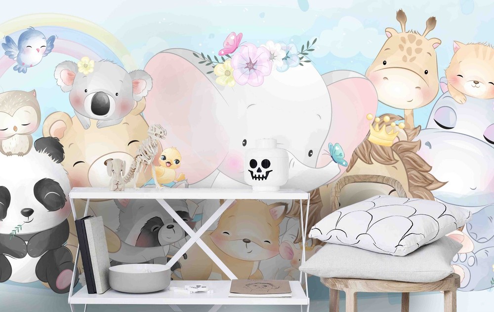 3D Animal Cartoon Watercolor Wall Murals Wallpaper Murals Wall Sticker