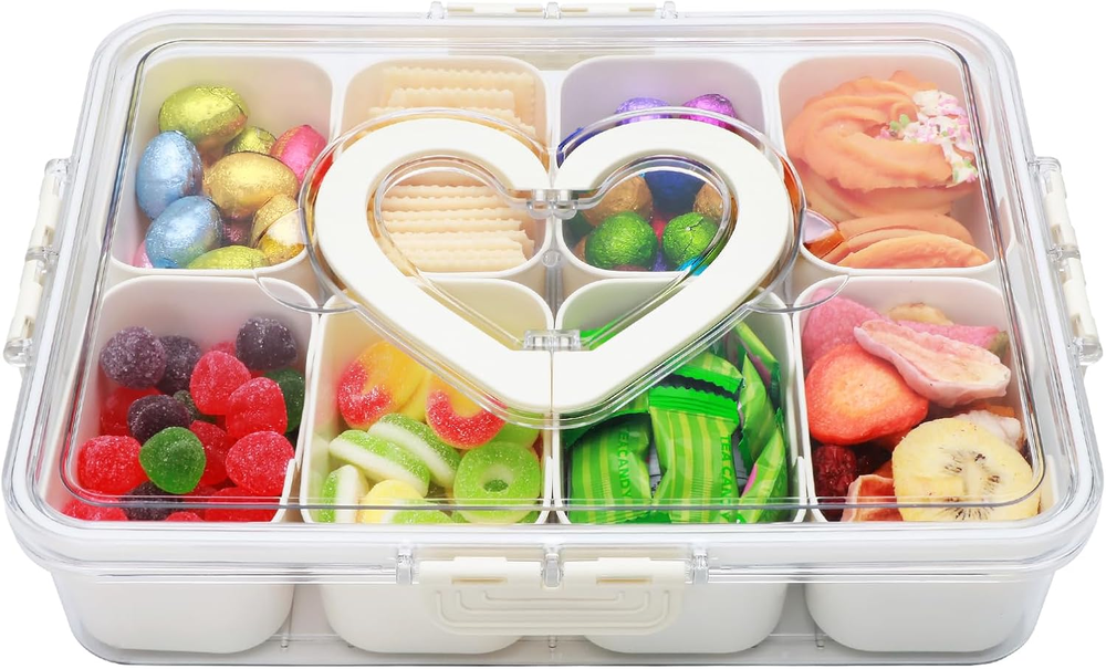 Divided Serving Tray with Lid and Handle,Snackle Box Containers with 8 Compartme