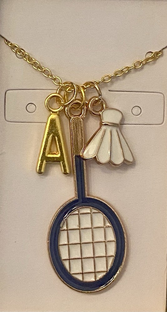 Personalized Badminton Necklace Choose Letter or # Charm 18” Chain