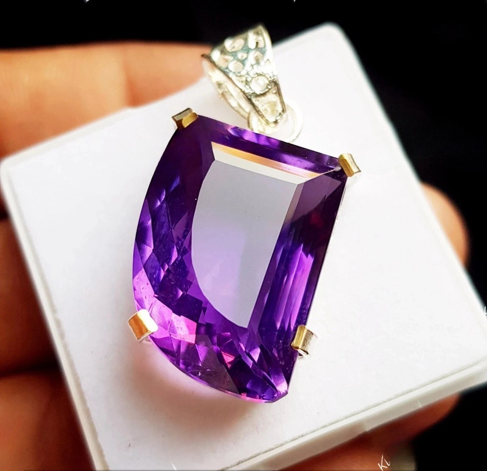 34.55 Ct Natural Purple Amethyst 925 Sterling Silver Solitaire Pendant Gemstone