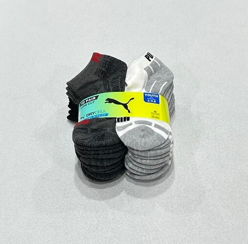 Puma Kids 10 Pair Low Cut Socks, Multicolor, Fits Shoe Size: 4-9.5