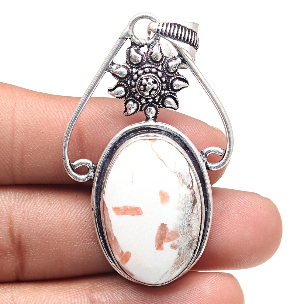 Scolecite Shell Pendant Silver Gemstone Handmade Jewelry Gift For Women 2.5 Inches