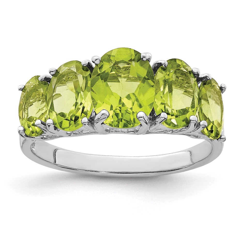 Sterling Silver Rhodium Peridot Ring Size 7 for Women 2.38gm
