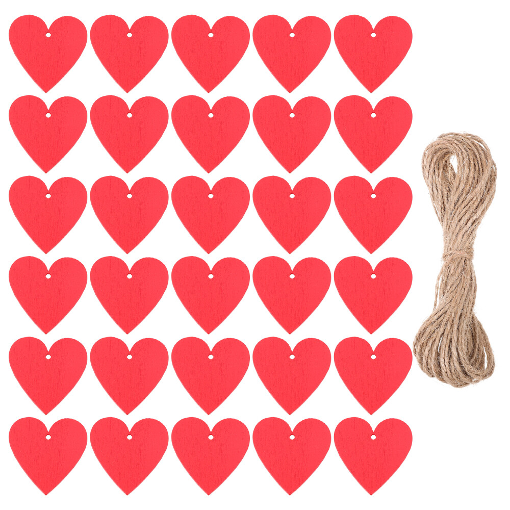 50 Pcs Red Heart Ornaments Card Color Love Wood Chips Heart-shaped