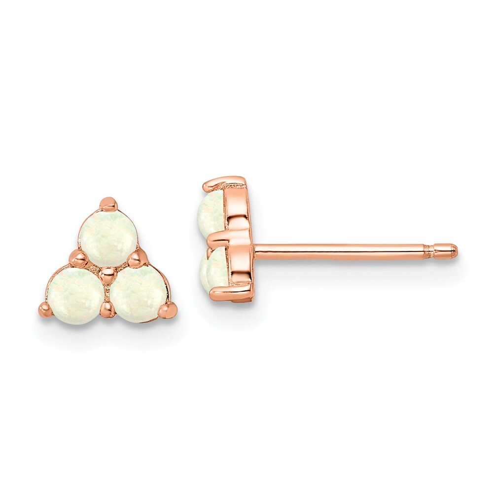 Sterling Silver Rose-Tone Triple Lab Opal Cluster Stud Earrings 0.81gm