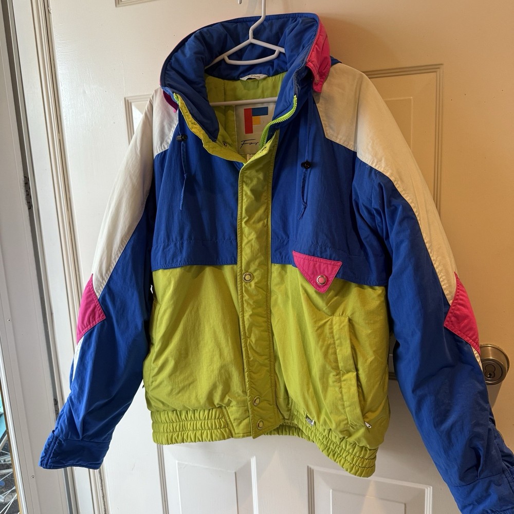 Vintage 80s 90s Mens Forte Ski Coat Size L Wizbang Jacket Colorblock Green Blue