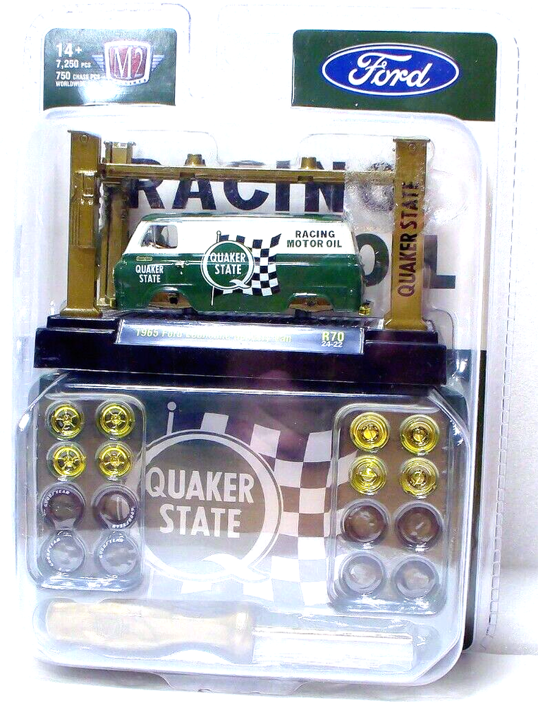 M2 Machines 1:64 Gold Chase 1965 Ford Econoline Quaker State Delivery Van Diecast Model