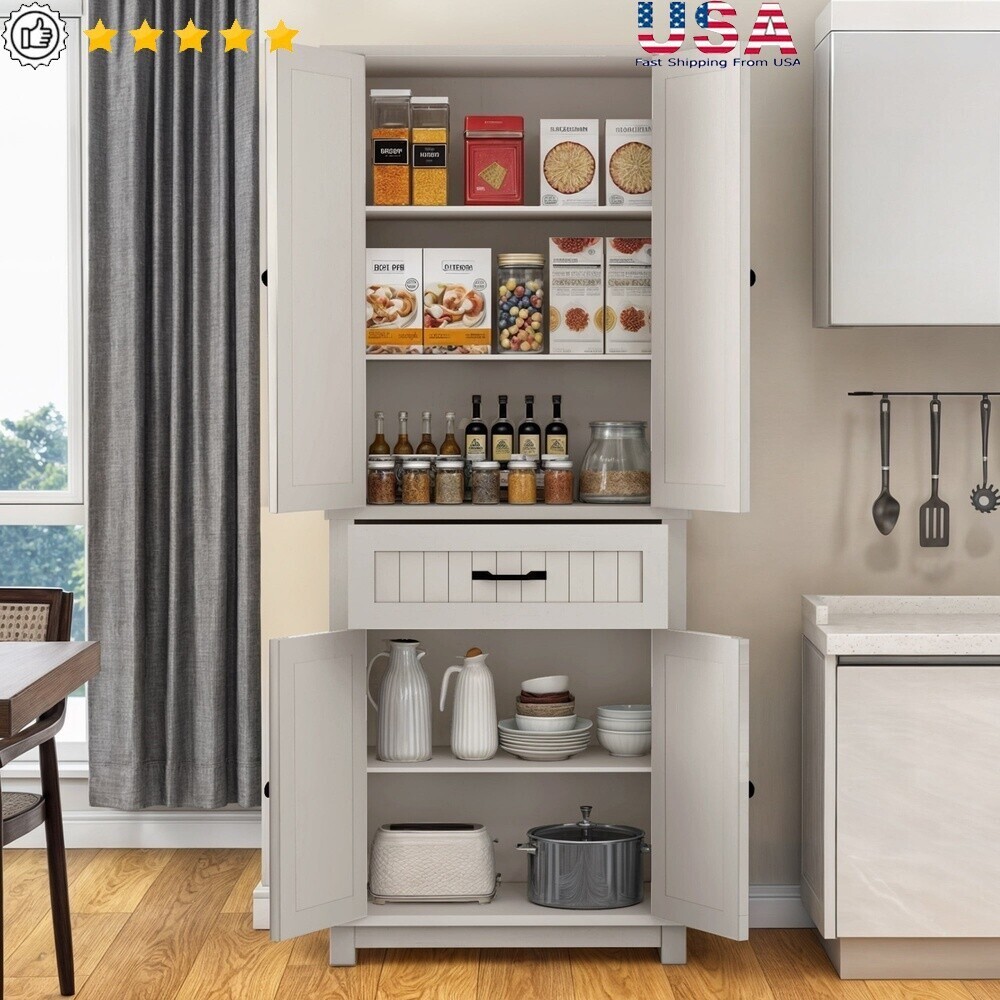 Kitchen Pantry Cabinet with Adjustable Shelves and Drawer for Home Organization US