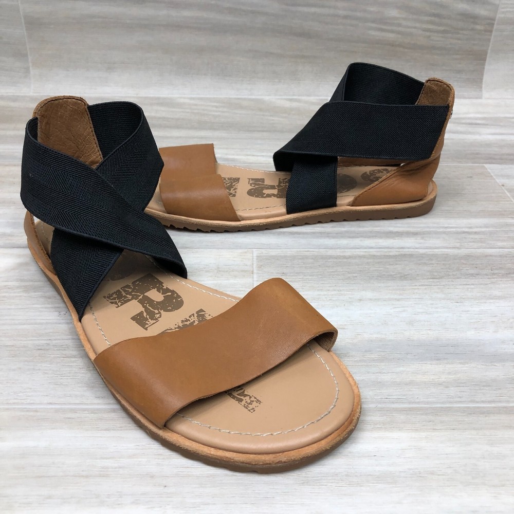 Sorel Ella Womens Size 6.5 Brown Black Leather Ankle Strap Sandals
