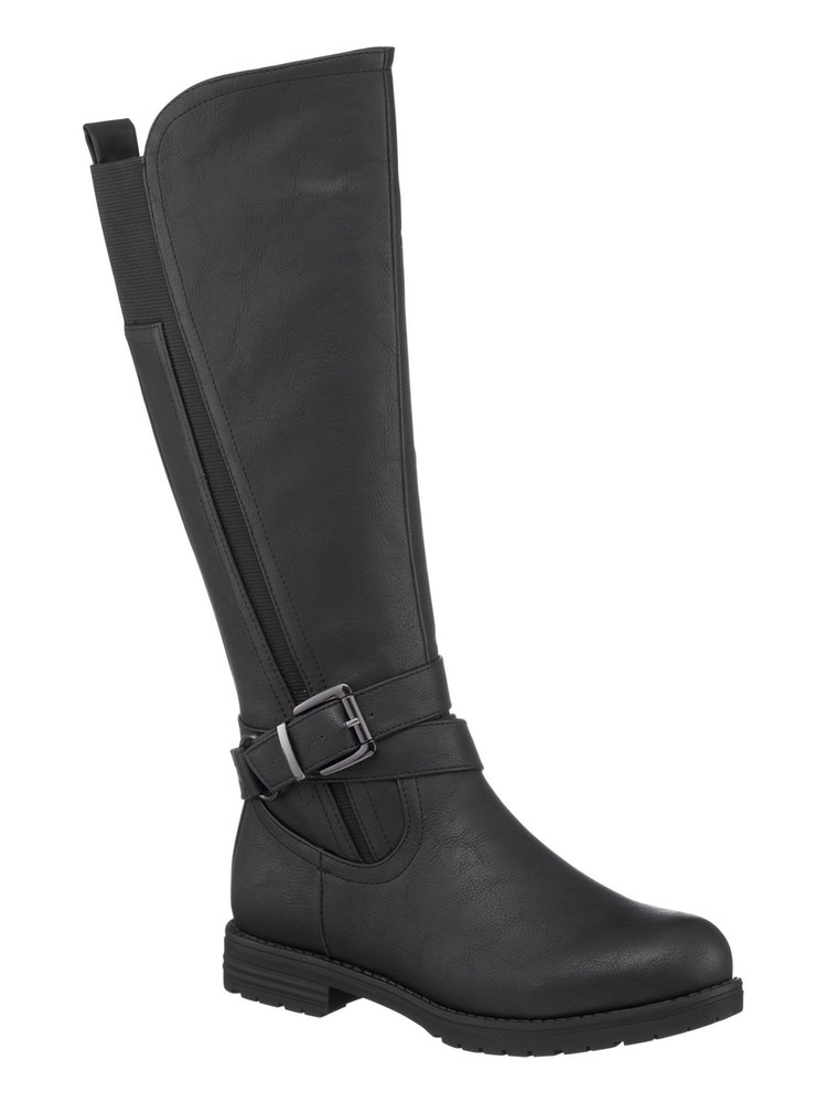 G.C. SHOES Womens Black Pull Tab Goring Aston Round Toe Block Heel Riding Boot 8