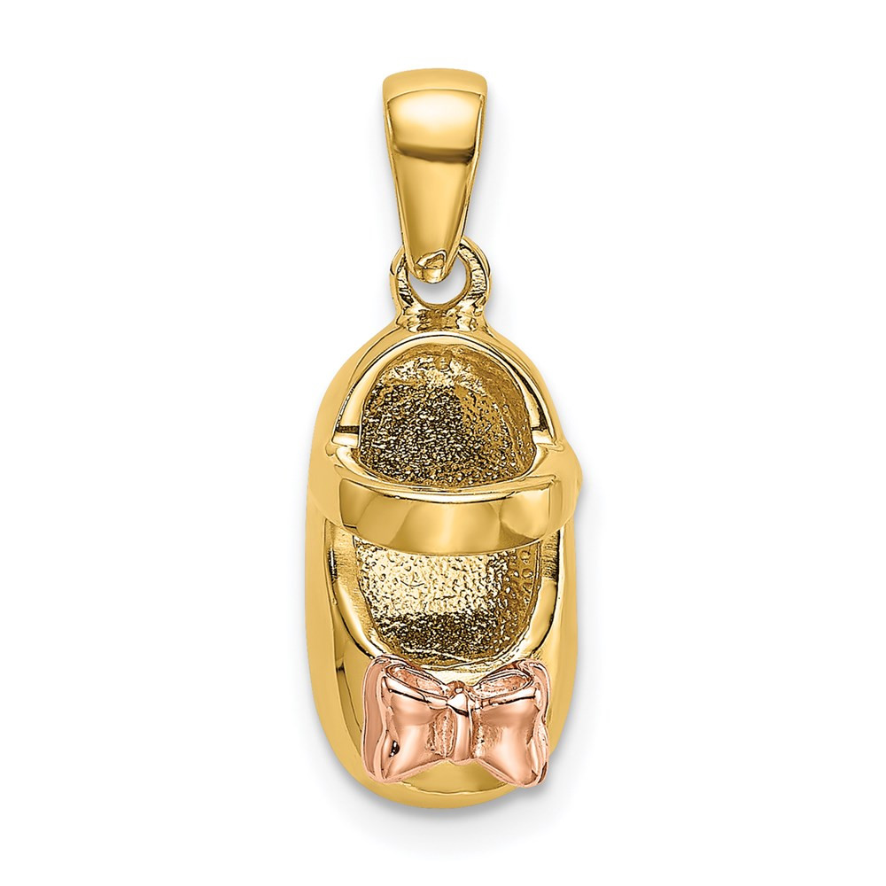 14k Two-tone Gold 3D Baby Shoe Charm Pendant L-18.73mm, W-7.23mm 2.28gm