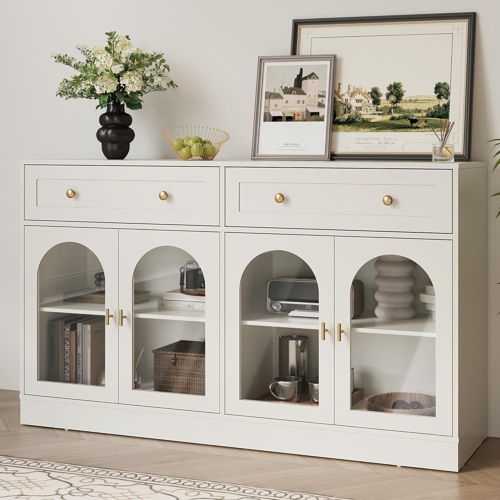 55-Inch Symmetrical Arc Buffet Cabinet with 2 Drawers and 4 Storage Compartments