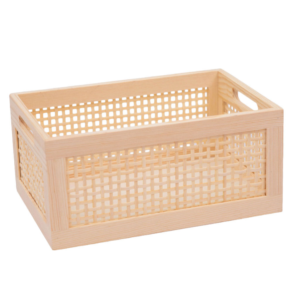 Wooden Storage Box Bin Organization Rattan Woven Baskets Shelving