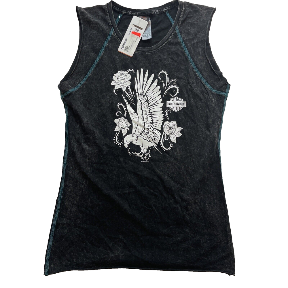 Harley-Davidson Women’s Black Washed Sleeveless T-Shirt Size M Ohio NEW