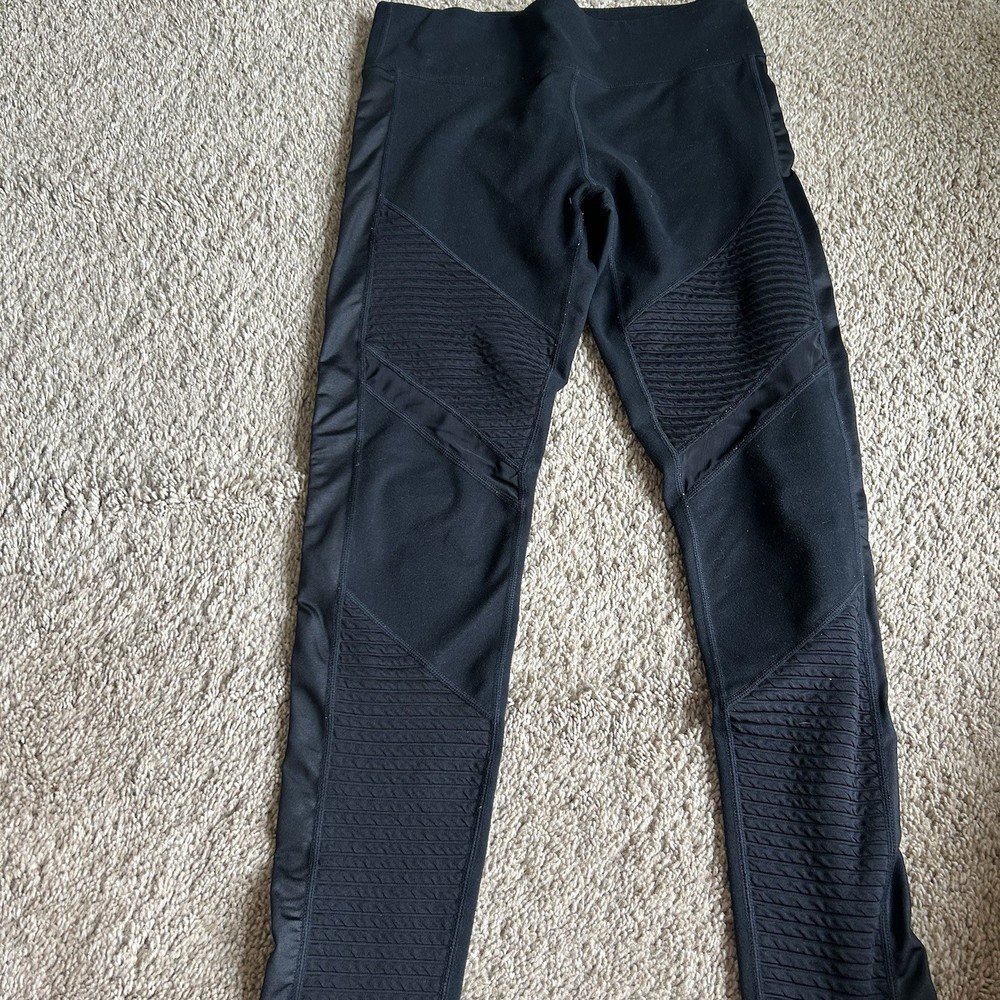 Fabletics Women's Motion365 Moto Style Black Leggings, Size L