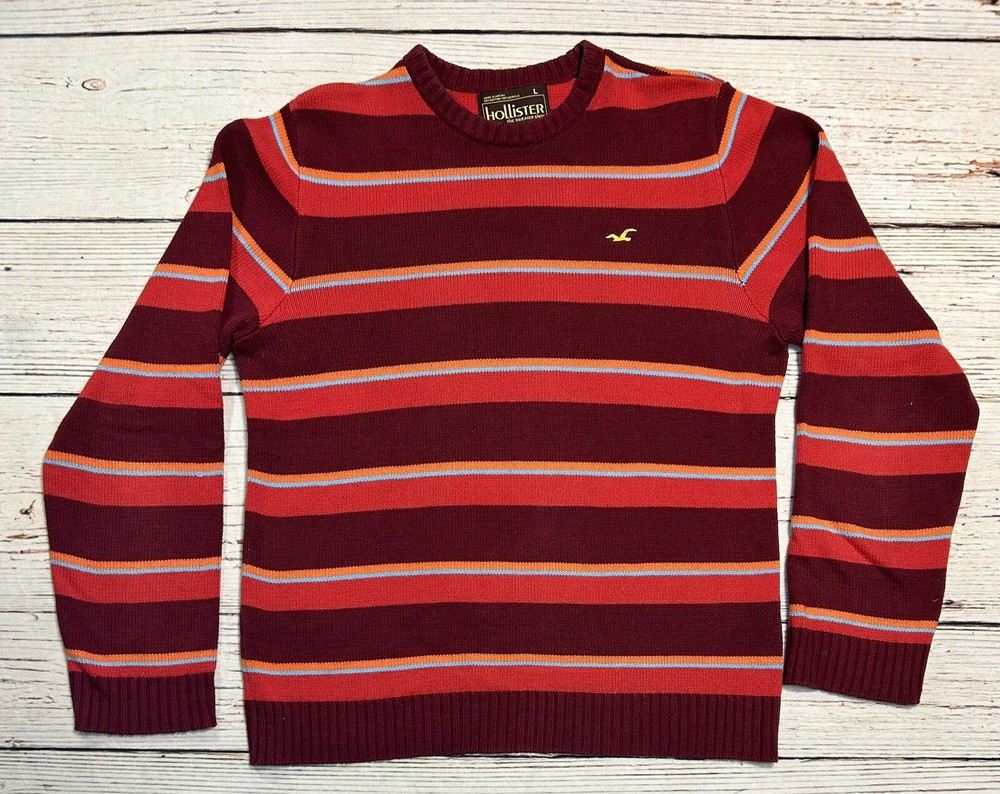 Vtg Hollister Womens Hollister Sweater Shop Red Striped Pullover Size L