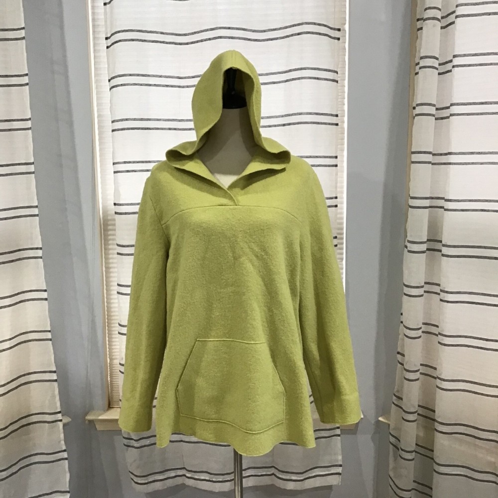 VTG Lands End Women's Size 14 Lime Green 100% Wool Hoodie for Outdoor Camping